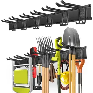Garage Organization Wall Mount With 48 Inches Rails And 6 Double-layer Hooks, Heavy Duty Garden Tool Rack, Hanging Storage Rack For Yard Tools, Shed