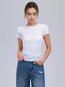 YUG ANJ Women's Seamless Merino Wool T-Shirt for Sports & Yoga Slim Fit Quick Dry Highly Elastic Figure-Flattering Softness Summer Short-Sleeve Crew Neck Casual Pullover Athletic Top Fashionable Clothing 2026