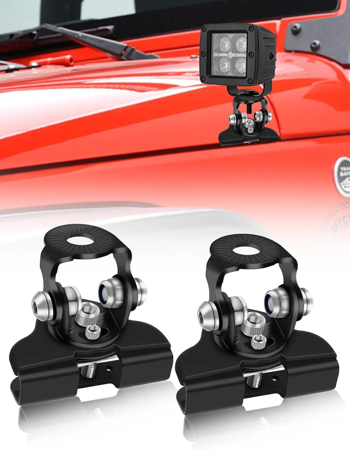 Universal Adjustable LED Light Ba Mounting Bracket for Motorcycle Accessories - No-Drill A-pillar/Hood Led Work Light Clamp Holder, Stainless Steel Durable Sturdy Strength, Easy Installation, Protective Design, Vehicle Compatible