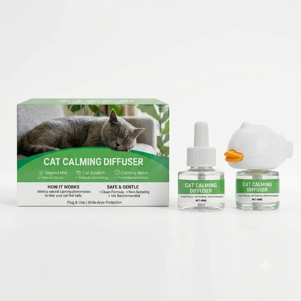 Cat Calming Diffuser – Pheromone Formula for Stressful Situations – Clean, Non‑Sedating – Vet Recommended – 48ml – Plug‑in for Wide‑Area Coverage – Safe for All Cats