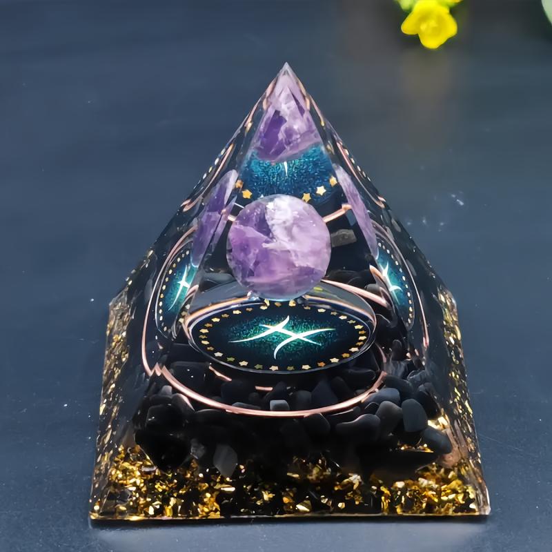 Orgone 12 Constellation Crystal Pyramid - Amethyst & Obsidian Mineral Art | Zodiac-Inspired Desk Focus Decor resin decoration craft soft flame lighter 3d  fidget  star