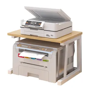 2-Tier Desktop Printer Stand Organiser, Sturdy Wooden Organizer for Printer, Scanner, Fax, Books and Files,Space-Saving Multi-Purpose Storage Rack for Home Office, Small Spaces, 52x34x38cm