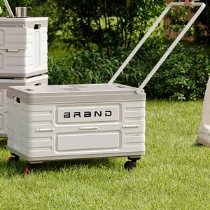 Collapsible Plastic Crate with 4 Wheels Handles Big Capacity Outdoor Storage Box Grocery Cart On Casters Plastic Trunk Organizer for SUV Rolling Cart for School Office Teachers Camping Shopping