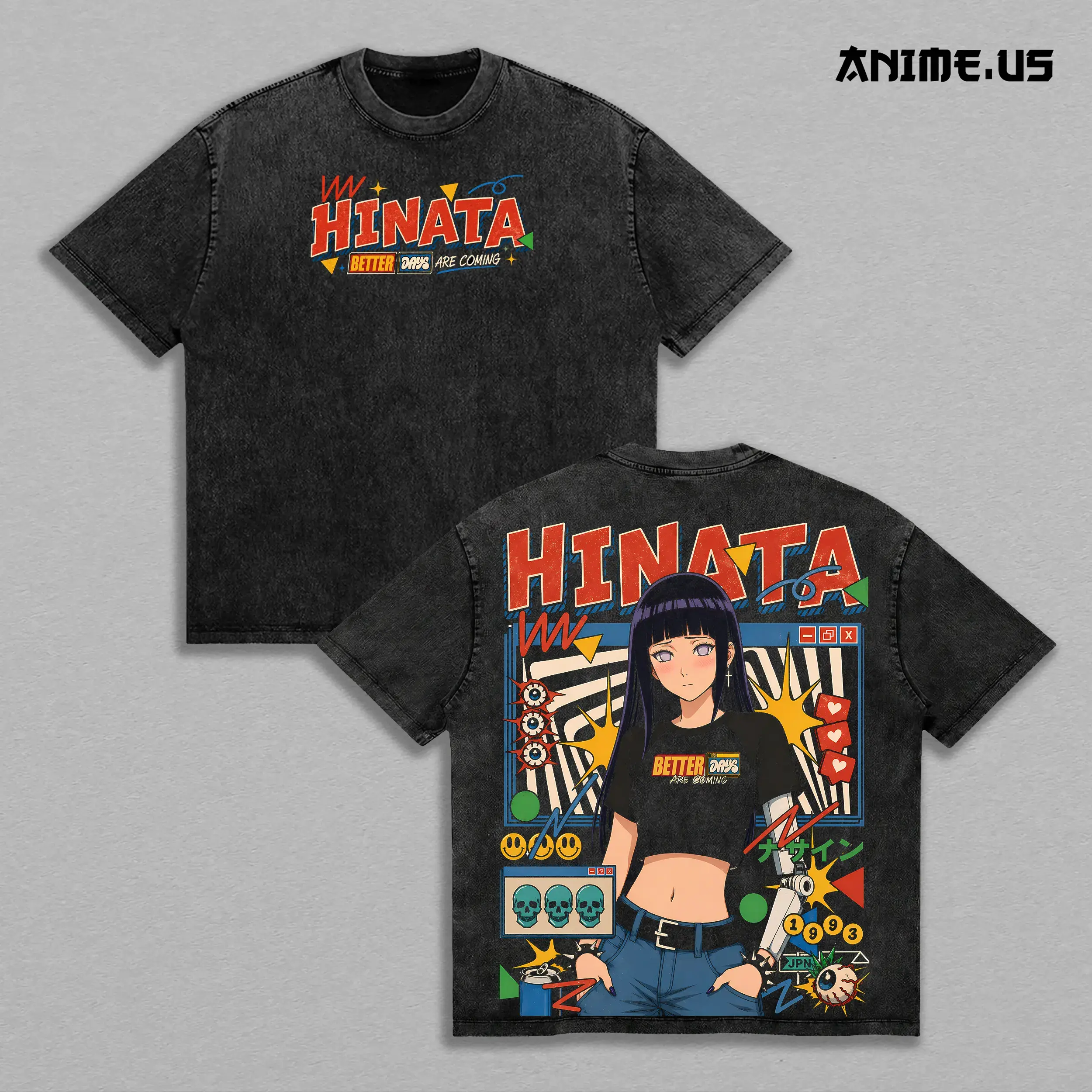 Hinata Hyuga Naruto Gentle Fist Anime Graphic Vintage Shirt, Byakugan Better Days Double Printed Tee Heavyweight Cotton Streetwear