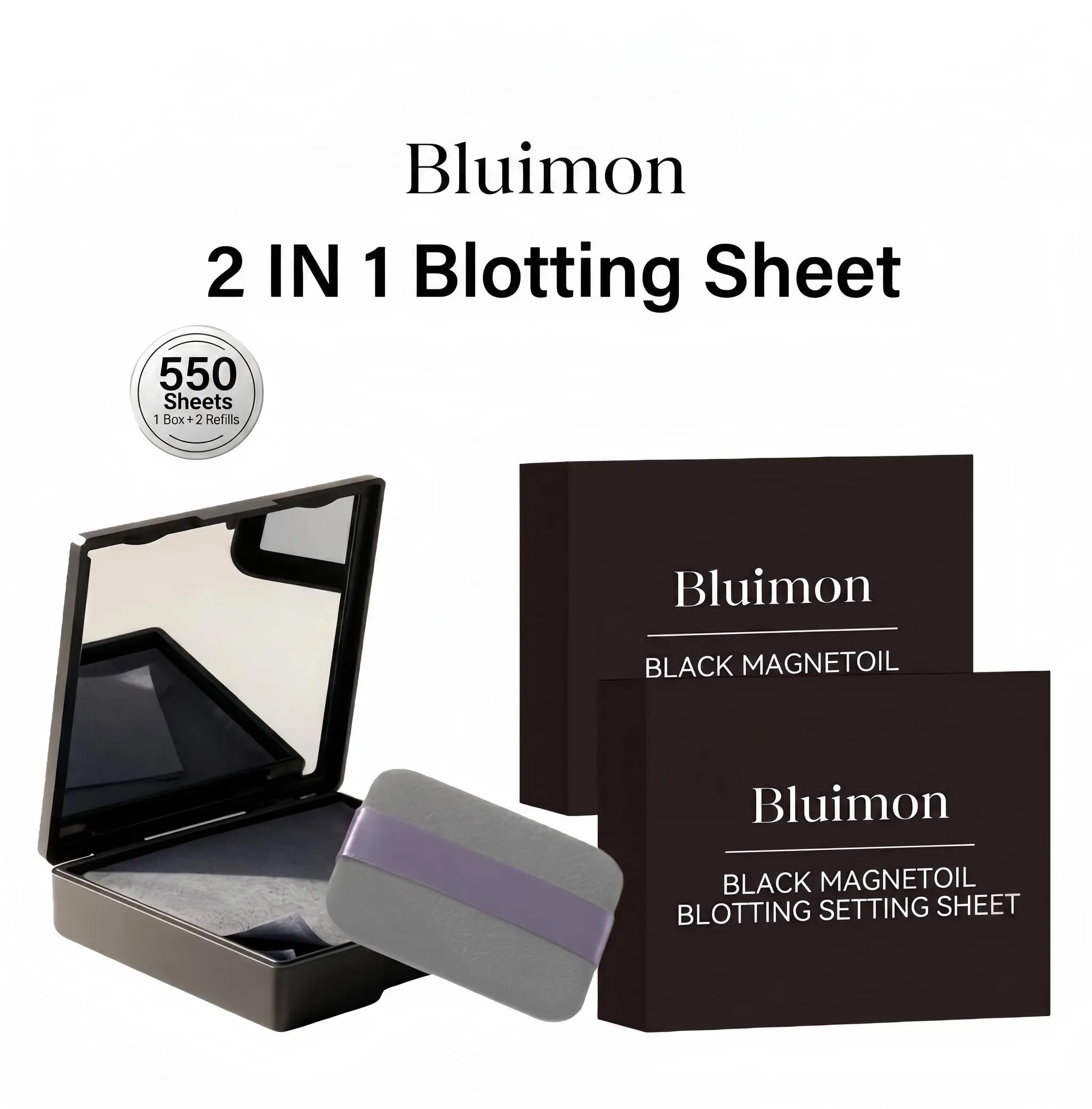 Bamboo Charcoal Oil Blotting Paper, 150 Count, Mirror Case & Puff, Portable Face Oil Absorbing Sheets, T-Zone Shine Control, Travel Friendly, Cosmetic Makeup Tool