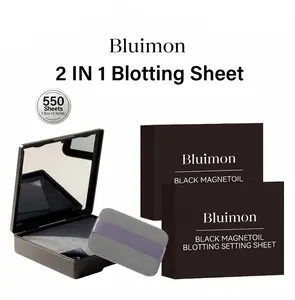 Black Magnet Oil Blotting Setting Sheet With Powder More Control Oil Keep Fresh 2 IN 1 Blotting Sheet with Mirror Puff & Recyclable Case, Oil Sucker Blotting Paper