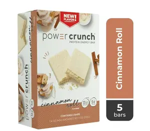 Power Crunch Original Protein Energy Bars Cinnamon Roll Flavor 1.4 oz 5 Count High Protein Snack Bars US