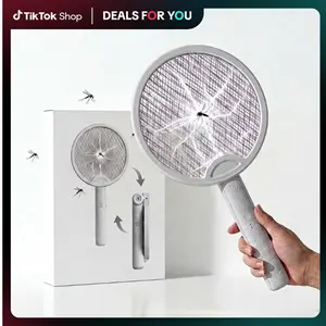 Yudodo Foldable Electric Fly Swatter Racket Handheld Bug Zapper, Portable & Durable Insect Killer Mosquito Zapper, 2 in 1 Multifunction Smart Bug Zapper with USB Rechargeable Base, Wireless Household Home Indoor Outdoor Use, 3-layer Mesh with USB Cable ti