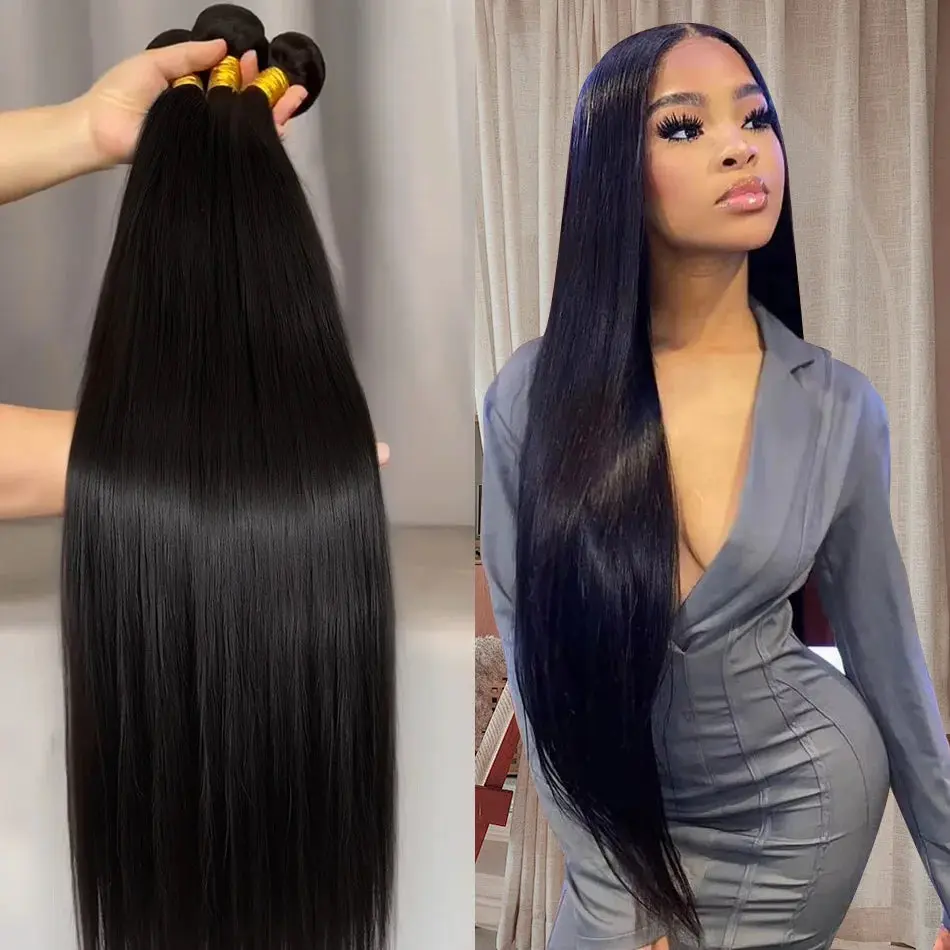 30 40 Inch Raw Virgin Unprocessed 100% Human Hair Extensions 12A Bone Straight 3 4 Bundles Double Weft Bulk Braiding Hair