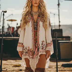 Cross-border European and American large size retro casual wilderness style ethnic style printed dress
