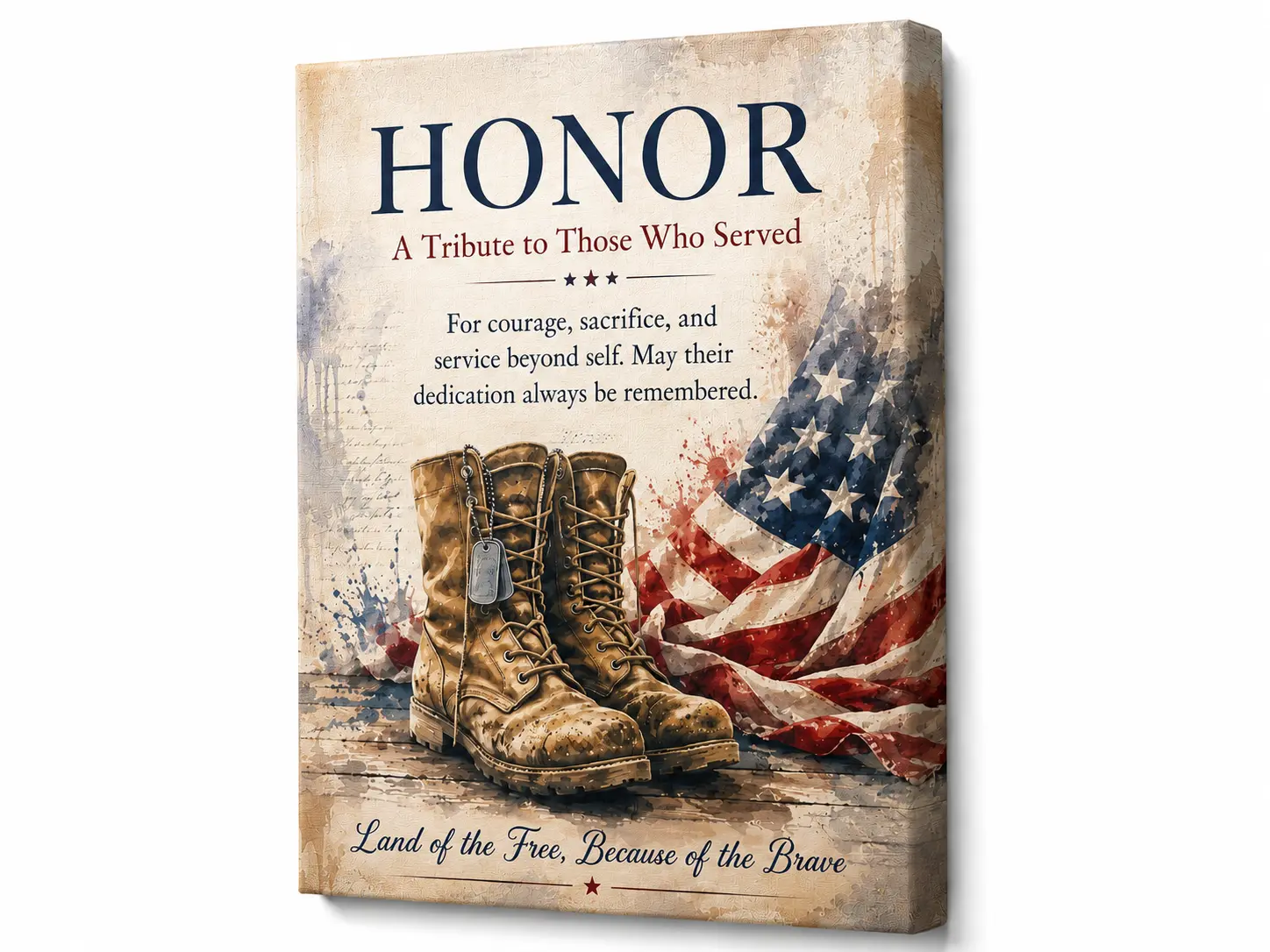 Veteran Tribute Stretched Canvas Wall Art - Patriotic American Flag & Military Boots Decor, 24x36 Poster Print with News Print Magazine Design, Veterans Gift for Home Office Man Cave    ,    perfect living room decoration  ,    lover gift  ,    wood
