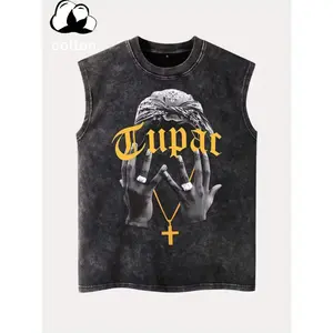 Women's Fitted Vest Tank Top - Hip-Hop Printed, Sleeveless, Washed Vintage Effect, Foldable, Perfect for Spring & Summer Everyday Wear,summervibes