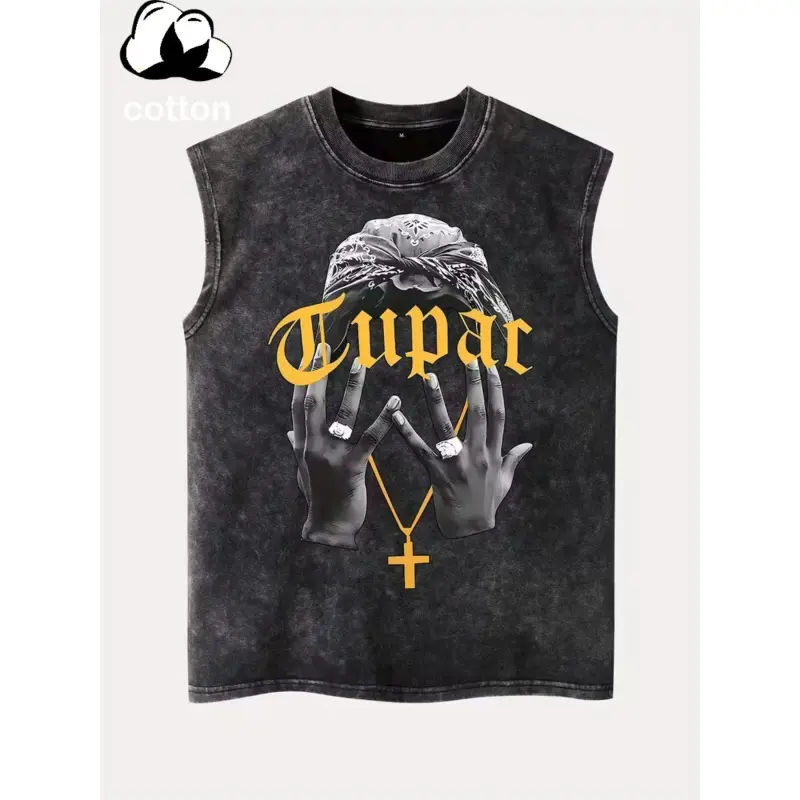 Women's Casual Tank Top, Vintage Washed Geometric Print, Soft Lightweight Sleeveless Crewneck for Summer Street Style Wear, Garment, Customized, Shortsleeve, Vest Tank Top, Simple