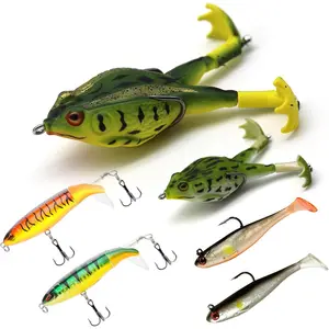Bass Fishing Lure Kit 6 count - Rotating Propeller Tail for Big Splash, Lifelike Soft Frog with  Eyes - Ideal for Freshwater Lakes & Rivers, Works for Snakehead Musky Pike Walleye