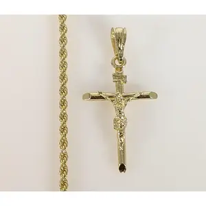 Plated Small Cross 3mm Rope/Braided Chain Necklace