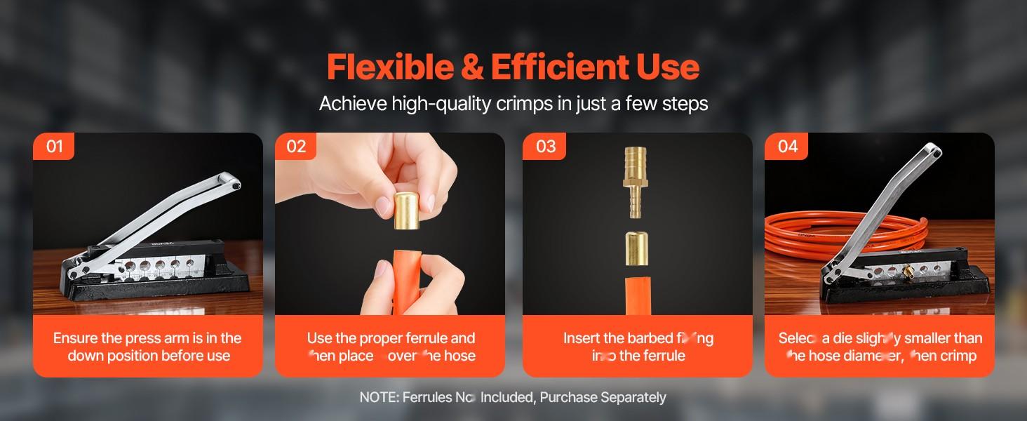 Heavy Duty Hose Ferrule Crimping Tool With Five Die Holes And A 0.44 To 0.63 Inch Crimping Range For PVC, Rubber And Air Hoses, Bench Mount Crimper For Repair, Assembly And Maintenance, Ferrules Not Included