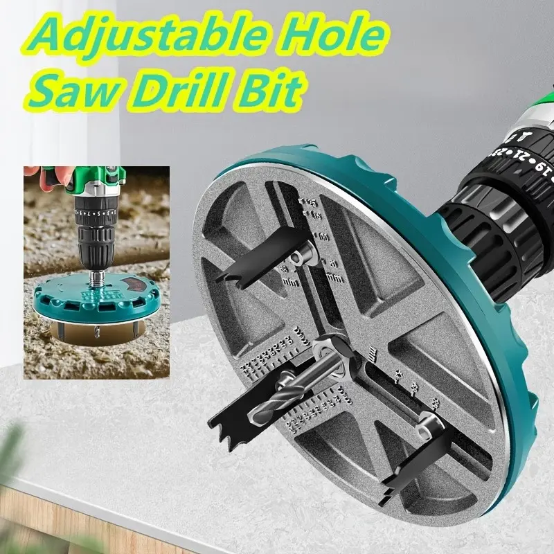 Adjustable Woodworking Hole Opener Set, Manual Handheld Hole Cutter, Adjustable Hole Saw Drill Bit, Drills Into Wood, Plastic, Drywall, Metal