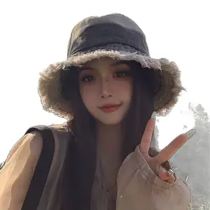 Japanese Retro Denim Fisherman's Hat for Women Summer Style Oversized Headband Bucket Hat Distressed Finish Sun Protection Face-Slimming Effect