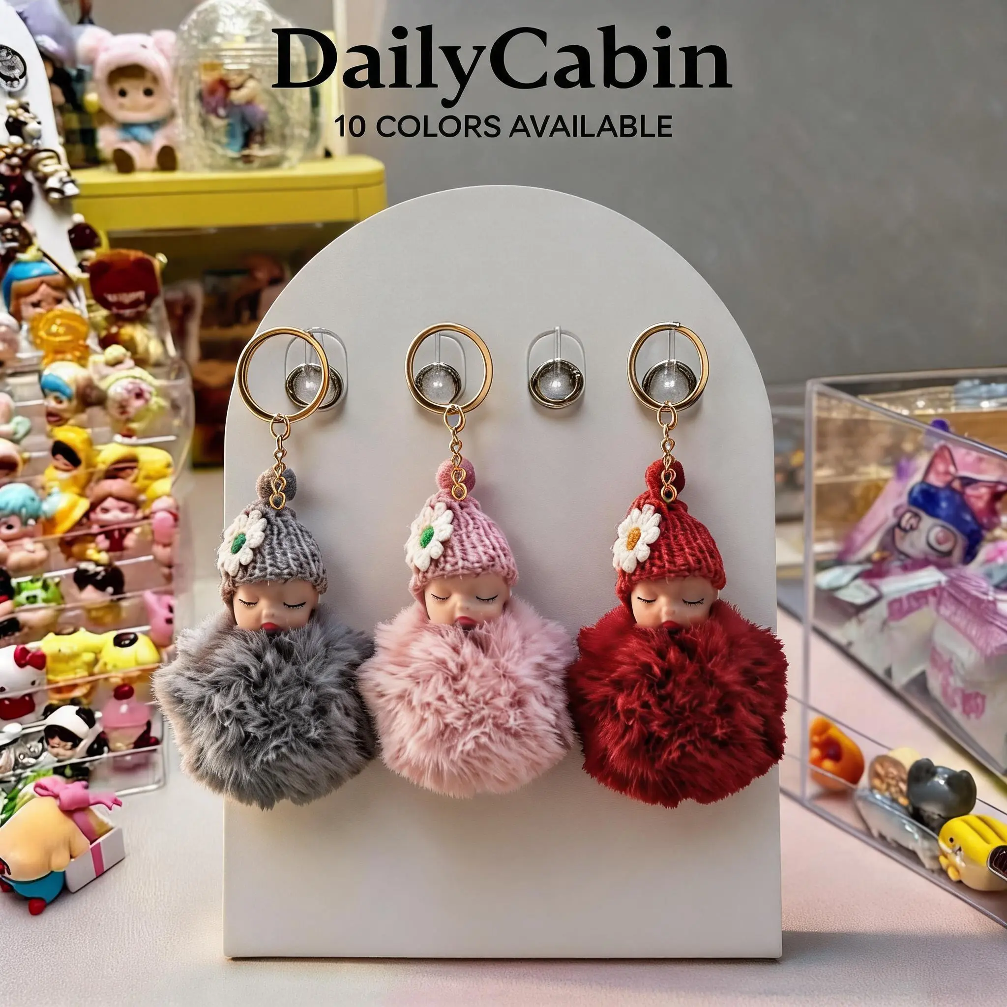 10 Pack New Plush Sleeping Baby Doll Keychains, Soft Fluffy Knit Hat Doll Bag Charms, Cute Mini Doll Pendants for Backpack Purse, Aesthetic Desk Decor Figurines, Ideal Gifts for Kids Girls, Christmas Valentine's Day Halloween Mother's Day