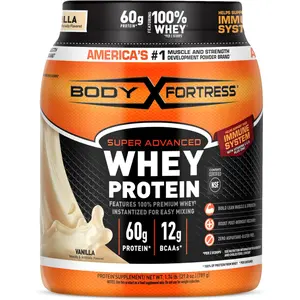 Body Fortress Super Advanced Whey Protein Powder, Vanilla, Immune Support (1), Vitamins C & D Plus Zinc, 1.74 lbs