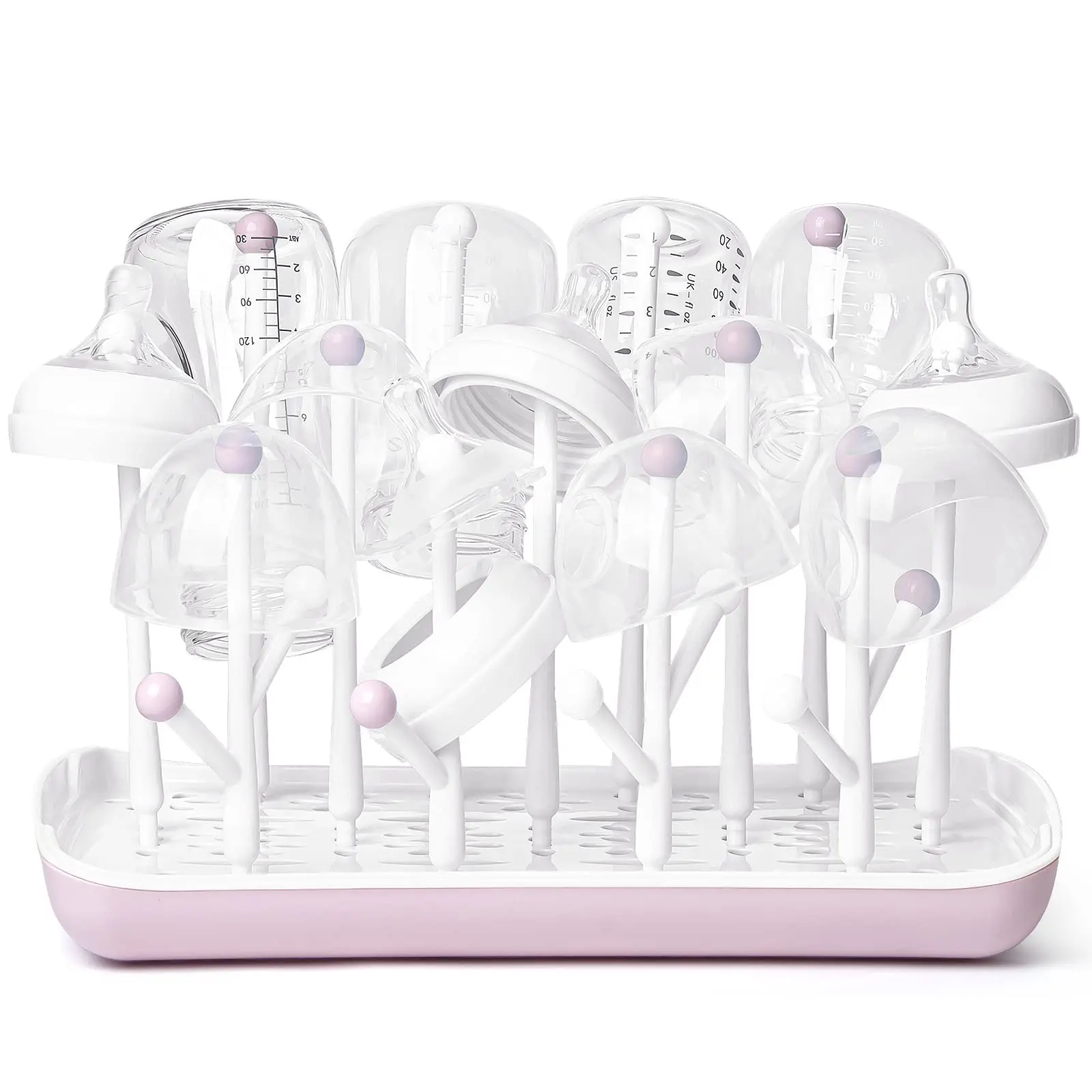 Bottle Drying Rack  Large Capacity for Bottles Dry with Removable Water Tray(Pink)