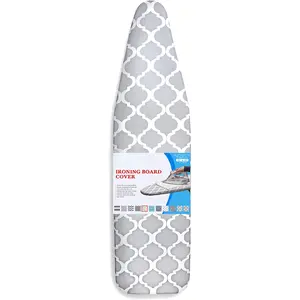 Ironing Board Cover and Pad - Standard Size 15x54 Padded Ironing Board Covers, Heat Reflective Coating, Scorch & Stain Resistant Iron Board Cover with Padding Grey & White Lattice