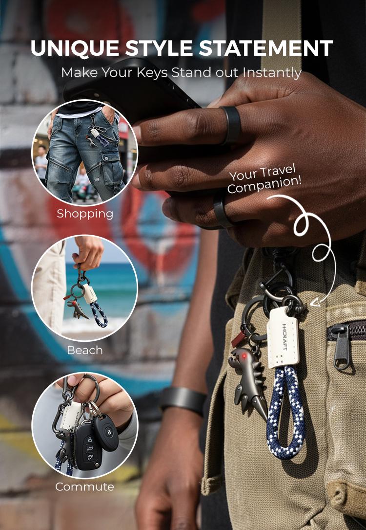 Weseecase Premium Metal Dino Keychain Retro Braided Rope & Leather Key Ring for Car Keys & Bags Durable & Stylish Accessory