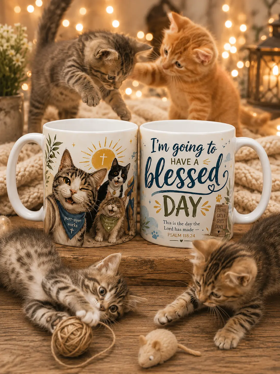 Christian Cat Mug, Cat Lover Coffee Mug, Bible Verse Mug, I'm Going to Have a Blessed Day Mug, Psalm 118:24 Christian Gift, Cute Faith Coffee Cup