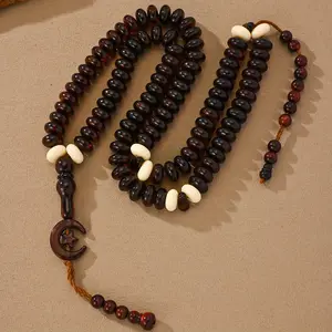 99 Beads, Retro Ethnic Style Dark Red Acrylic Prayer Beads, Handmade Knotted Beads, Tassel Beads, Bracelet, Ramadan Gifts, Prayer and Worship Supplies, Suitable for Both Men and Women