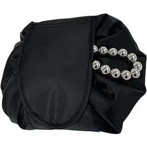 Drawstring Makeup Bag,Portable Makeup Bag for ladies,Large Capacity Cosmetic Bag,Travel, Daily Use & Ideal for Gifts.(21 inch,Black)
