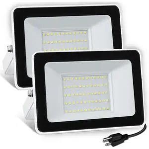 5000 Lumens LED Flood Light with Plug,50W  Outdoor Floodlight,Adjustable Lighting Angle  Lights,Wall Light for Garage Yard Garden Porch(2 Pack)