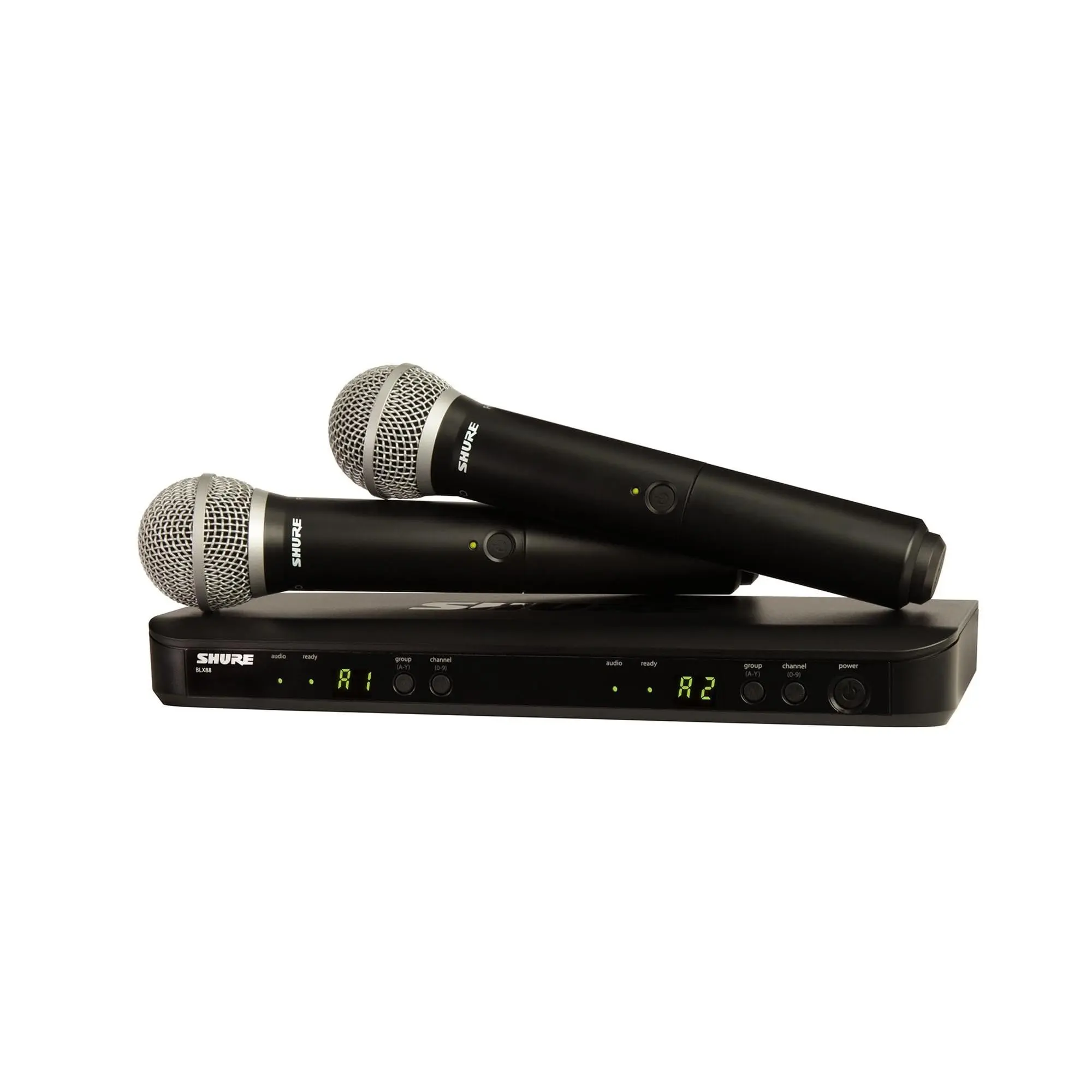 Shure BLX288/PG58 Wireless Microphone System - 14-Hour Battery Life, 300 ft Range, UHF | Includes (2) PG58 Handheld Vocal Mics, Dual Channel Receiver | H11 Band (BLX288/PG58-H11)