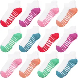 THPON 12 Pairs Girls Socks, Athletic Socks for Girls And Boys Ankle Sock Cotton Running Sock with Tab for Kids 1-14 Years
