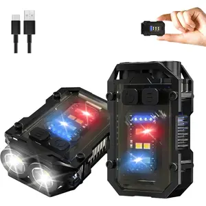 2 Pack  Flashlight with Clip, LED  EDC Key Chain Light for Mechanics with COB Sidelight, USB C Rechargeable Small Multi-Use  Light for Work  Repair