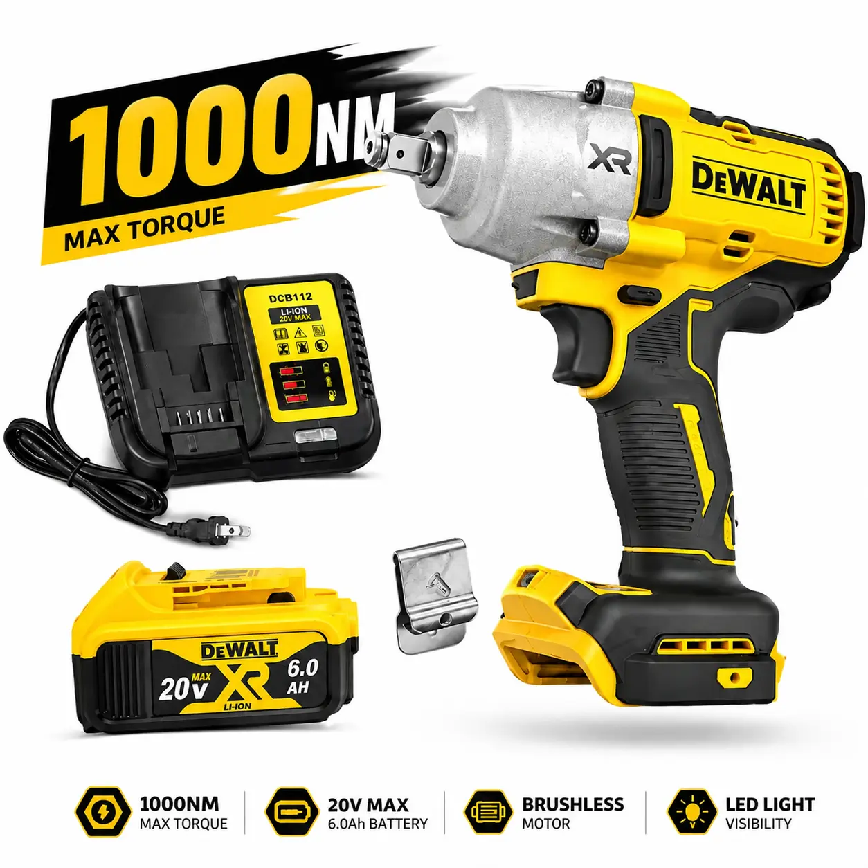 DEWALT DCF900 20V Max XR 1/2" Impact Wrench Multi-Speed Cordless Power Tool with 6.0Ah Battery, High Torque Tool, Batteries