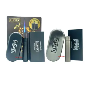 Clipper Full Metal Jet Flame Lighter Silver Color Refillable with Metal Gift Box for Secure Storage