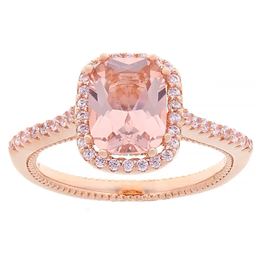 JTV Morganite Simulant And Pink Cubic Zirconia 18k Rose Gold Over Sterling Silver Ring 3.63ctw