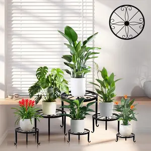 6-Pack Metal  Stand,Heavy Duty Flower Pot Stands for Multiple ,Outdoor Anti-Rust  Pot Shelf, Round  Holder for Outdoor/Indoor Planter, Living Room, Balcony Decor (6PACK BLACK)