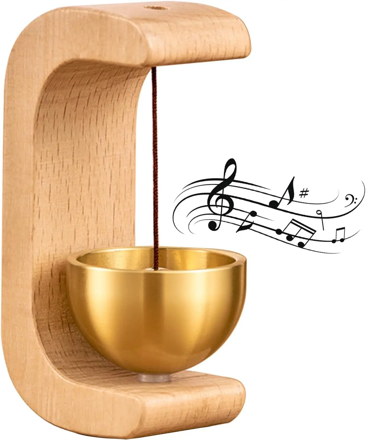 Walnut Wood Magnetic Door Chime - Brass Bell with Gentle Chime, Minimalist Handmade Hanging Home Decor for Home & Office Use