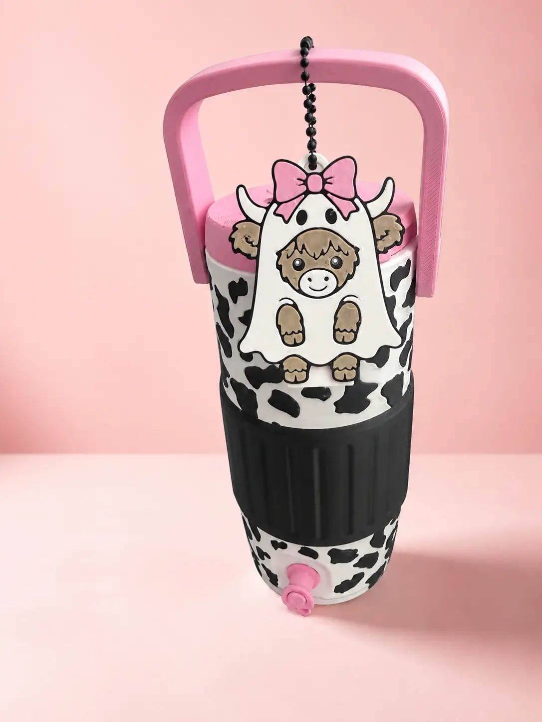 Pink Highland Cow Ghost Can Cooler – 3D Printed