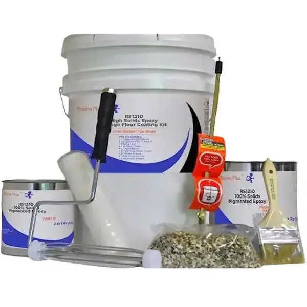 Resins Plus Garage Floor Coating and Epoxy Kit - RS1210 100% Solids Pigmented Epoxy with Paint Chips, Includes Tools and Materials for DIY Application Seal