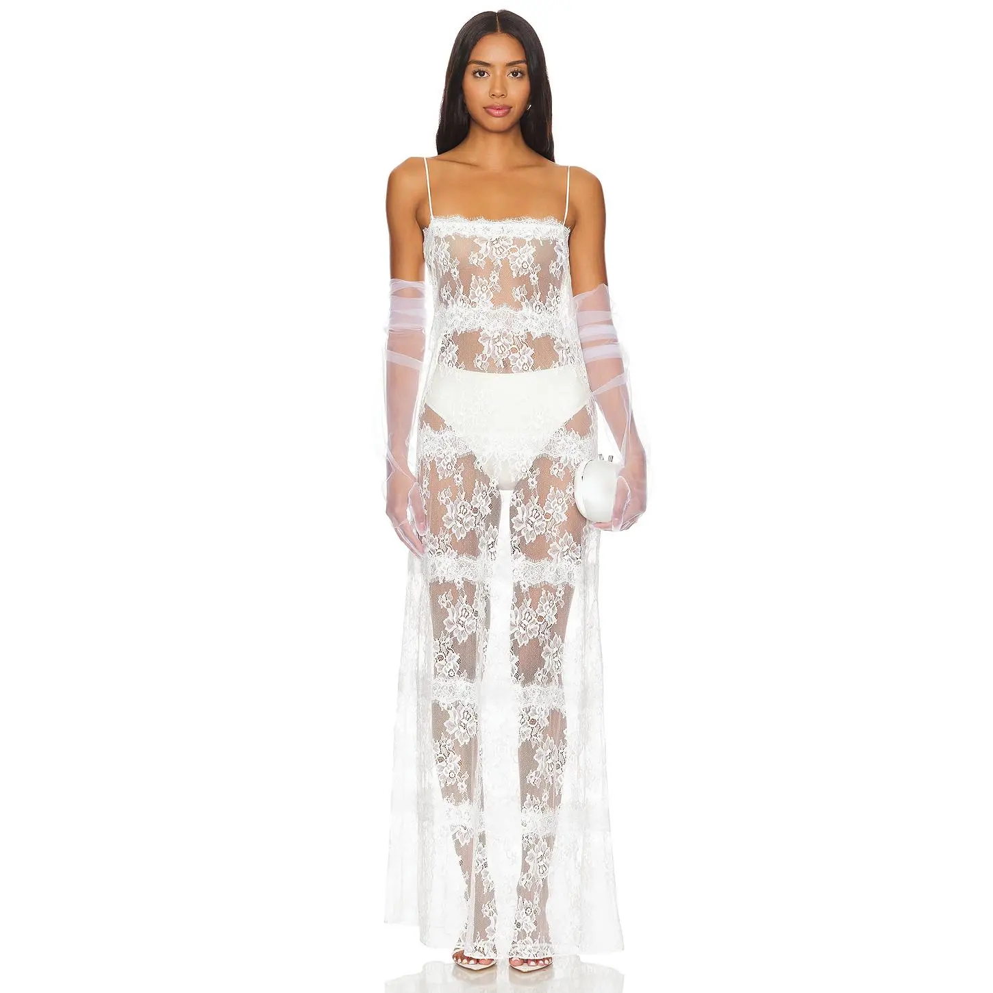 Lovers and Friends x Maggie MacDonald Millie Sheer Maxi Dress in White