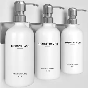 Luxury Shampoo and Conditioner Dispenser Set Wall Mounted by Brighter Barns - Refillable Shampoo Dispenser for Shower Wall - Shower Bottles 3 Chamber No Drill for Guest Bathroom, Airbnb, Hotel