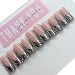 Quicklypolished Durable Square Press On Nails with French, Chrome and 3D  - Nail Kit Included - Manicure, Comfort