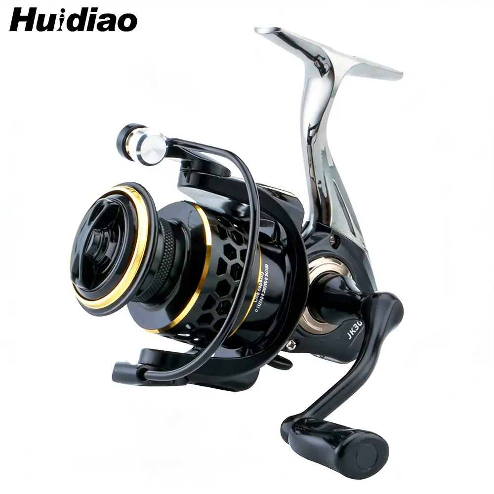 Huidiao JK Tough Spinning Reel 1000-7000 Series 12KG/26LB Powerful Drag 5.2:1 Gear Ratio Fishing Reel Metal Spool/Handle/Foot For Freshwater Bass Trout Pike Fishing Tackle Equipment