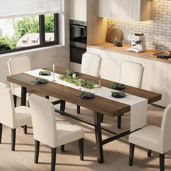 Gaomon Brown Industrial Farmhouse Rectangular Wood & Steel Dining Table, 78.7 in Large Rustic Kitchen Table for 6-8 People, Heavy-Duty Frame, Easy Assembly