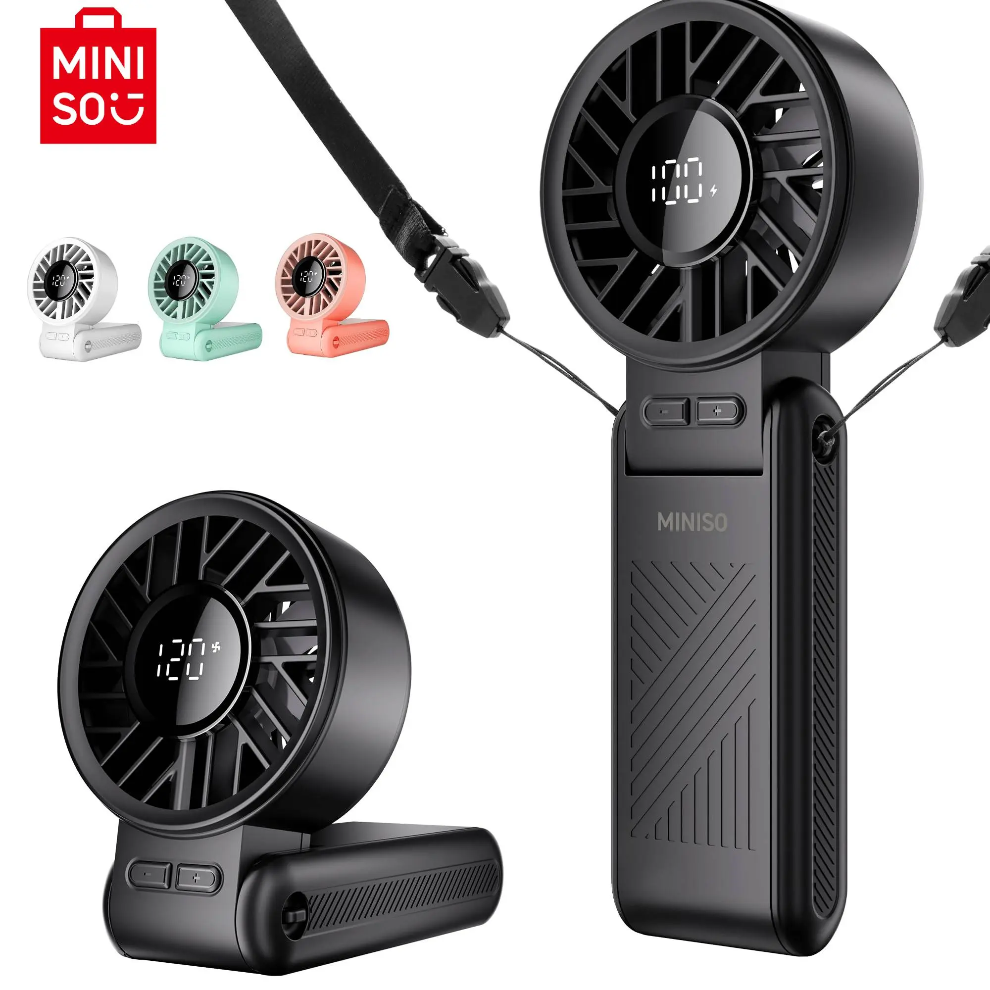 Miniso Foldable Handheld Cool Fan - 120 Adjustable Speed Settings, 3600mAh Rechargeable Personal Fan, Digital LED Display, USB Protection, Portable for Outdoor Travel & Home Use, Digital Display Fan,back to school,back to school haul