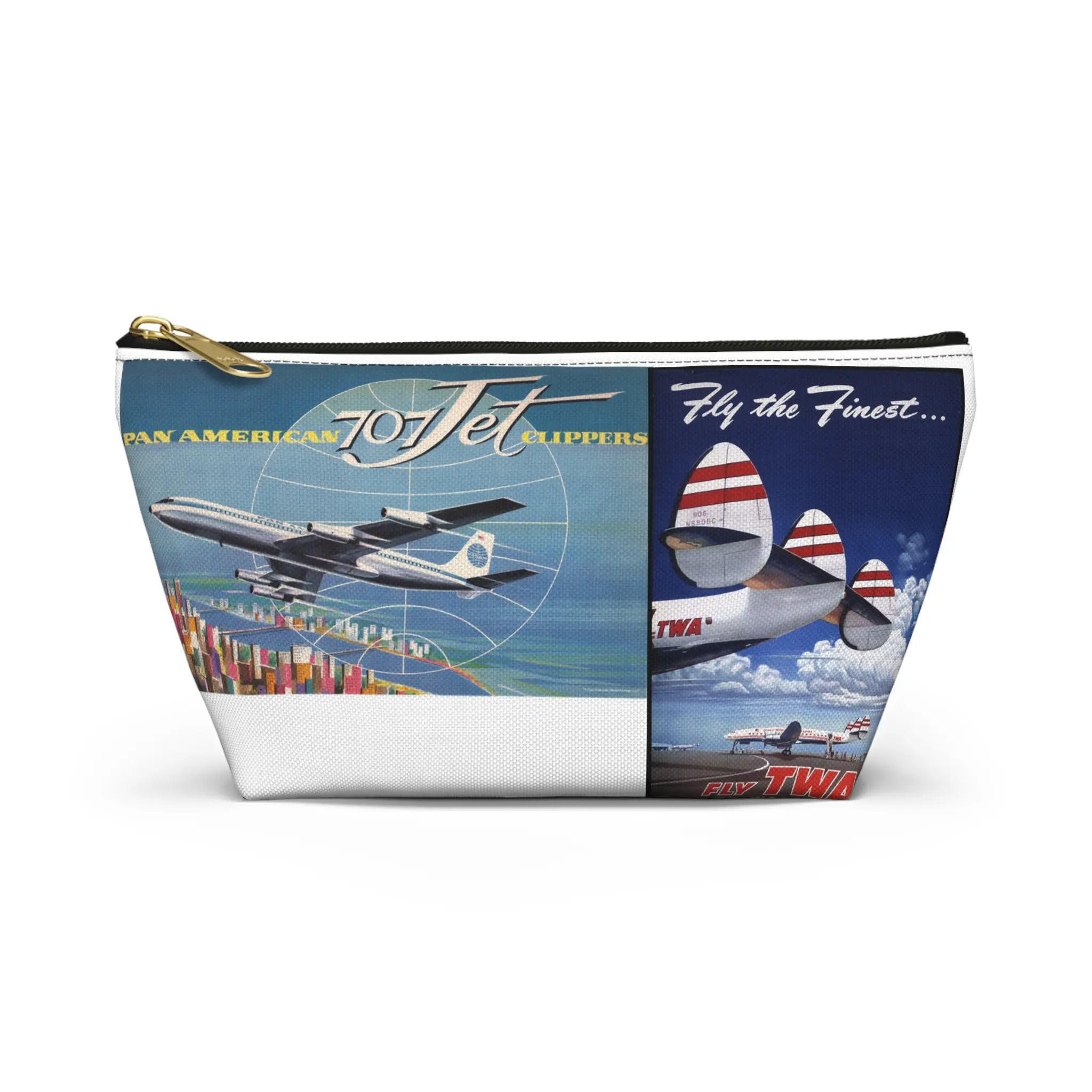 Vintage Airline Ad Accessory Pouch w T-bottom, Airplane Collector Gift, Retro Airline Memorabilia Bag, Travel Theme Makeup Case, Pilot's