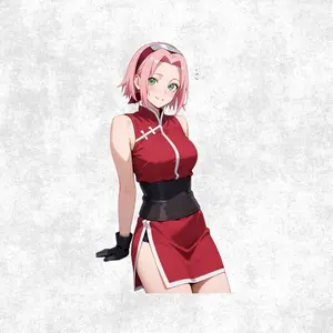 Sakura Haruno Red Ninja Outfit Poster, Anime Girl Wall Art, Bold Kunoichi Aesthetic Print for Otaku Room Decor