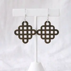 Wooden Geometric Earrings - Large - Handcrafted Wooden Earrings with Geometric Design